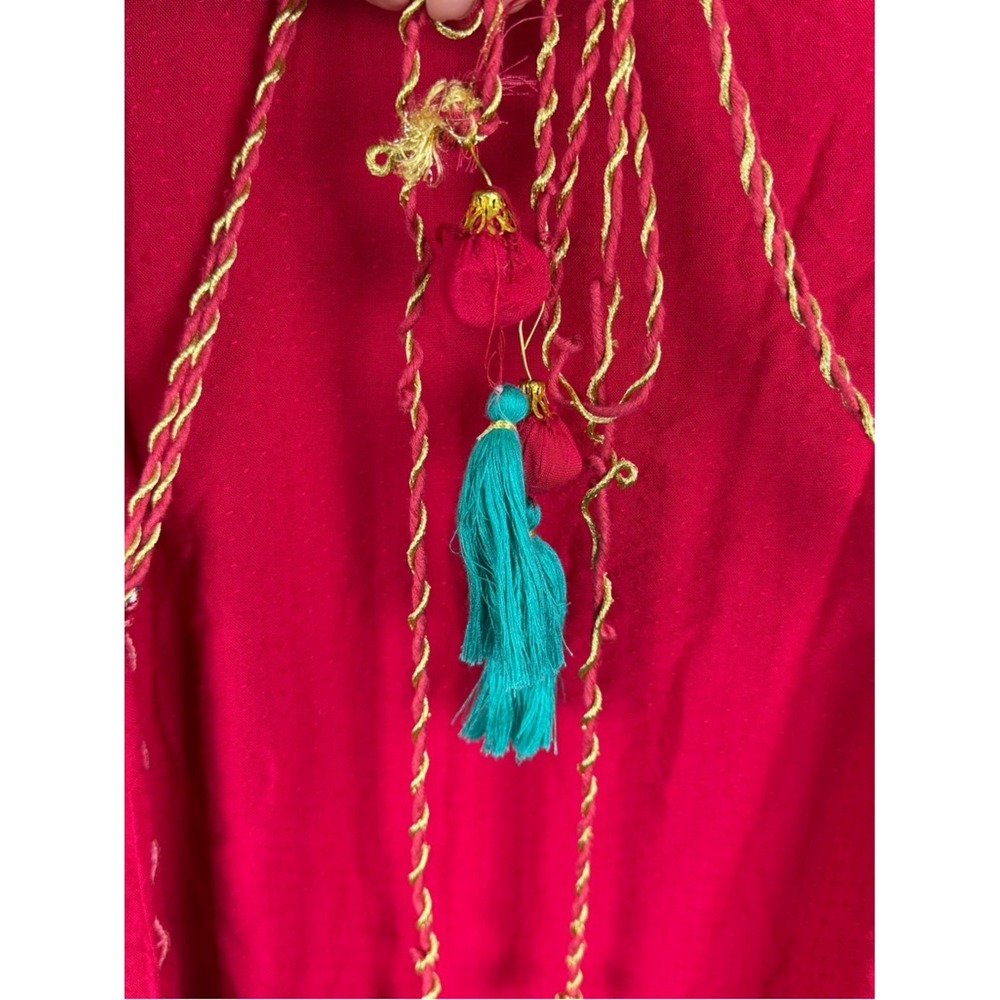 Sabhyata Magenta Pink Embroidered Boho Tunic Dress 2XL Floral Tassel Tie Back - Picture 5 of 5